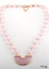 Boho Necklace, RH Rose Quart Amazonite, Half Moon Pink Natural Stone